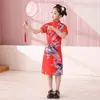 Novo Estilo Cheongsam Pavão Infantil Verão Traje Tang para Meninas Moda Estilo Chinês Vestido Retrô