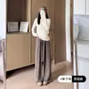 9905 Pantalones Anchos con Cordón Retro para Mujer Otoño Invierno Holgados Adelgazantes Casuales Cintura Alta Caída Estilo Perezoso Pierna Recta Largos