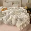 Conjunto de quatro peças em veludo de leite coração de menina grau A, capa de edredom de flanela com renda, lençol de cama, fleece de coral, roupa de cama quente para outono e inverno, 1,8 metros