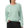 Camiseta Esportiva de Manga Longa com Gola Redonda e Padrão Waffle para Primavera e Outono, Estilo Europeu e Americano, Cor Sólida, Caimento Solto, Top Casual para Corrida e Fitness