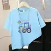 Roupa Infantil Camiseta de Manga Curta para Meninos Verão Tendência Estampada para Crianças Maiores Gola Redonda Fina Camisa Casual Respirável de Meia Manga