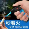 Encendedor Especial para Moxibustión, Soplete de Soldadura para Puros Casero, Encendedor Recargable, Encendedor a Prueba de Viento de Llama Azul Directa para Aromaterapia