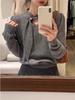 Ropa de Otoño e Invierno Tejido de Punto con Cinta Gris Oscuro para Mujer 2025 Nuevo Chic Coreano Chic Top de Manga Abullonada