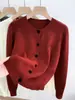 Cardigan suéter de tricô com laço bordado e mangas compridas para mulheres, novo estilo primavera/outono/inverno, peça externa solta e moderna