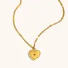 Moda Europeia e Americana Transfronteiriça Nicho Versátil Pingente Aço Inoxidável Banhado a Ouro 18K Mini Zircônia Coração Flor de Mês Colar