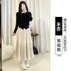 Falda de terciopelo dorado de media longitud para mujer temporada otoño e invierno gris alta gama estilo A falda larga forma de pera cubre caderas Falda plisada Berkeley