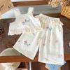 Qt259620 Traje para Niña 2025 Otoño Nuevo Estilo Coreano Bolsillo Correa Dibujo Animado Lindo Conjunto