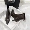 Botines Marrones de Tacón Alto para Mujer Estilo Nuevo Otoño/Invierno Felpa Adentro Estilo Coreano Botines Pequeños Tacón de Aguja Elegantes Punta Fina Botas Elásticas Adelgazantes