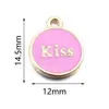 Colgante de etiqueta de beso con letra inglesa, redondo, aleación, doble cara, gota de aceite, colgante pequeño, pulsera, collar, joyería DIY