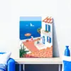Nova Pintura a Óleo Digital com Estampa Dourada de Arquitetura Mediterrânea DIY Pintada à Mão Acrílica Pintura Decorativa para Sala de Estar com Moldura