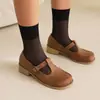 Nuevos Zapatos de Salón de Mujer con Forma de T Redondos de Punta Tacón Grueso Zapatos de Salón para Mujer Primavera y Otoño Hebilla en Forma de T Casual Zapatos Mary Jane para Comercio Exterior