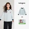 Pudding Haru Roupas Infantis Camiseta 2026 Primavera Novo Estilo Cor Contrastante Gola Redonda Camiseta de Base Manga Longa para Meninas Coelho de Desenho Animado