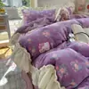 Conjunto de quatro peças de leite veludo espesso de inverno, design de princesa estilo coreano com acabamento em renda, uma capa de edredom de bebê fresca e quente
