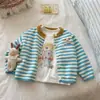 Suéter para Niñas Timo 26 Otoño Estilo Coreano Rayas de Dibujos Animados Cardigan Tejido Ropa Exterior Casual de Lana para Bebés y Niños