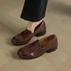 2025 Sapatos Loafers de Couro Genuíno Feitos à Mão Estilo Britânico Quatro Estações Lavados Silenciosamente Couro Bovino de Camada Superior 4,5cm