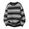 Suéter Listrado Color Block Masculino Outono/Inverno Novo Estilo Japonês Retrô Preguiçoso Design Solto Nicho Cardigan de Tricô