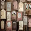 Pegatinas de Tarjeta de Collage Huecas Momo País de los Sueños en la Puerta Puerta de Madera Estilo Europeo Vintage Pequeño Mecanismo Diario Decoración de Escena DIY