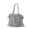 Bolso de Felpa Nuevo para Mujer, Bolso de Hombro Cruzado de Moda de Alta Gama con Pliegues de Piel Sintética de Zorro, Bolso de Felpa Tipo Tote de Gran Capacidad