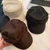 Chapéu de Equitação Preto Pregueado Retro Estilo Coreano para Mulheres, Moda Primavera e Verão, Boina Afina-Rosto, Boné com Aba Versátil