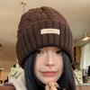 Gorro de lana trenzada estilo japonés retro para mujer, gorro de punto grueso y cálido para otoño e invierno, gorro holgado con protección para las orejas y protección contra el frío para la cara.