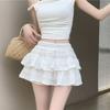 Falda Blanca Estilo Ballet para Mujer Verano 2025 Nueva Falda A-Line Petite de Pastel Tutú Falda con Volantes