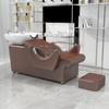 Cama de Lavar Cabelo Semi-Deitada para Barbearia Cama de Enxágue para Salão de Beleza Bacia Cerâmica Cadeira de Lavar Cabelo Reclinável com Apoio para Pés Cama de Lavar Cabelo