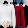 Moda masculina transfronteriza 2026 otoño/invierno nuevo estilo coreano suéter de punto oversized de moda con cuello de dos piezas falso ropa de punto para hombre