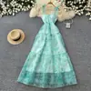 Vacaciones Románticas Francesas Vestido Rosa Floral de Tirantes Finos para Mujer 2026 Otoño Cintura Alta Corte A Largo Vestido de Noche de Malla