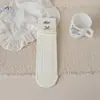 Meias Drapeadas Florais Retrô Estilo Coreano Outono/Inverno Cor Café Meias de Bolinhas com Laço Meias Femininas Trendy Retrô de Cano Médio Algodão