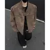 Chaqueta de hombre elegante de talla grande estilo americano, ajuste holgado, de piel sintética PU, para primavera y otoño, abrigo de piel, chaqueta de motociclista, estilo retro de alta calle para hombre