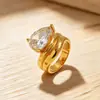 Anillo de diseñador de nicho con forma de gota de agua y circón grande, acero de titanio, no se decolora, lujo ligero, moderno y versátil, en stock para venta al por mayor