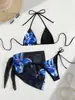 Comercio Electrónico Transfronterizo se Especializa en Suministrar Inventario Directo de Fábrica de Conjuntos de Bikini para Mujer con Estampados Florales y Diseños de Flores Azules