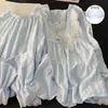 Nuevos Pijamas de Algodón Nube para Mujer de Primavera y Otoño, Estilo Suave y Dulce, Manga Larga con Copas en el Pecho, Set de Ropa para el Hogar con Ribete de Encaje