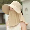 Mascarilla de Protección Solar de Verano, Sombrero con Protección para el Cuello, Sombrero de Sol Integrado con Ala Grande para Recoger Té para Mujeres, Sombrero de Sol con Protección Solar y Protección UV para Mujeres