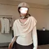 Suéter de Punto de Manga Larga con Cuello Oscilante de Gama Alta Estilo Coreano para Mujer, Diseño de Nicho Otoño e Invierno con Corte Ajustado y Top Base para Superponer