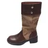Botas de motocicleta con suelas gruesas, estilo nicho, botas altas apiladas, botas de caballero, tacón grueso, modernas botas altas plisadas para mujer, diseño adelgazante, con detalles de patchwork