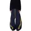 Calça Jogger Listrada Color Block Estilo Americano Perna Larga Unissex Retro Elástico Cordão Caimento Solto Casual Esportiva