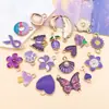 Estilo Ins Morado Soñador Aleación Goteo de Aceite Pluma Corazón de Uva Colgante DIY Pendientes Llavero Pulsera Accesorios de Joyería