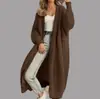 Nuevo suéter casual cruzado de longitud media para mujer, otoño e invierno, ajuste holgado, chaqueta cárdigan de punto versátil para mujer de talla grande