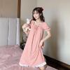 Camisón de verano de manga corta para mujer, estilo coreano, holgado, bonito, de manga corta, verano 2024, vestido de longitud media, ropa de casa de una pieza, celebridad en línea