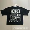26Ss Camiseta de Manga Corta Ancha con Tachuelas Estampada Cuello Redondo Holgada R3Bel Lavada y Desgastada Retro Europea y Americana para Hombre Tendencia