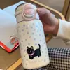 Copo Térmico Gatinho Estrela Rede Vermelha Desenho Animado Fofo Copo de Dupla Utilização Estudante Aço Inoxidável Copo com Bico com Copo
