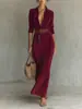 Sitio Web Independiente Transfronterizo Europeo y Americano Otoño e Invierno 2026 Vestido Largo Elegante de Gamuza con Cinturón y Cuello de Camisa