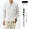 Camisa de Lino Ligera de Lujo para Hombre 2025 Nueva Cuello de Gaviota Casual Japonés Versátil Bolsillo Camisa de Manga Larga para Hombre
