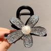 Presilha de Garra Flor de Strass Exquisita para Cabelo Feminino de Alta Qualidade Pinça de Tubarão Novo Estilo Elegante Prendedor de Cabelo para Meio Rabo Acessório de Cabeça