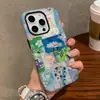 Colagem estilo Instagram fofa pintura a óleo flores capa de filme de camada dupla 15pro capa protetora de nicho de alta qualidade para iPhone16