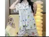 Cardigan de Algodão Nuvem Verão Novo Estilo Transfronteiriço com Gola, Pijama Doce Feminino, Shorts de Manga Curta, Conjunto de Roupa de Casa Feminina