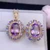 Set de Amatista y Tanzanita para Mujer, Piedra Principal 10*14, con Piedras Secundarias 3*4mm. S925 Lujo Ligero y Sensación de Alta Gama