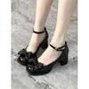 Brisa Nocturna Tacones Altos Suaves con Faldas Tacón Grueso Negro jk Estilo Preppy Mary Jane Zapatos de Mujer Primavera Planos de Una Sola Tira