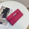 Cartera con patrón de lichi Kelly para mujer WOC, bolso de mano tipo clutch de piel de vaca de primera capa, billetera larga con cadena para hombro y bandolera